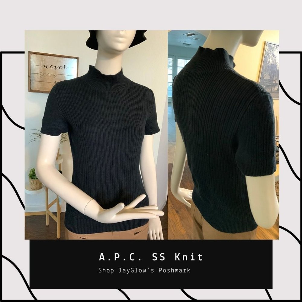A.P.C. Black Short Sleeved Ribbed Mock-neck